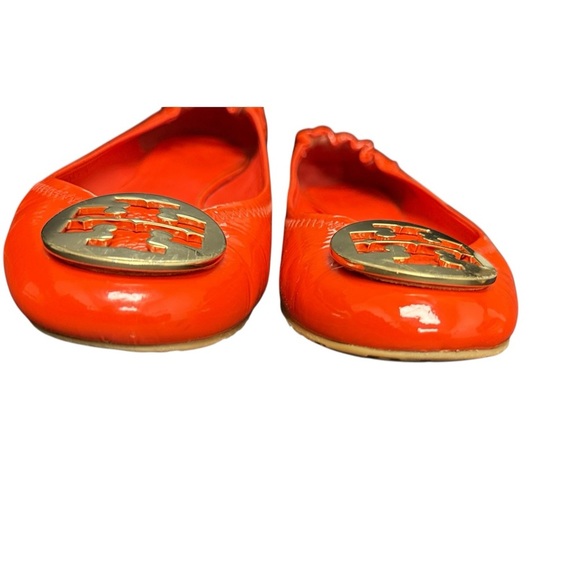 Tory Burch Reva Orange Chic Casual Minnie Ballet Flats with Gold Logo Medallion - Picture 12 of 17